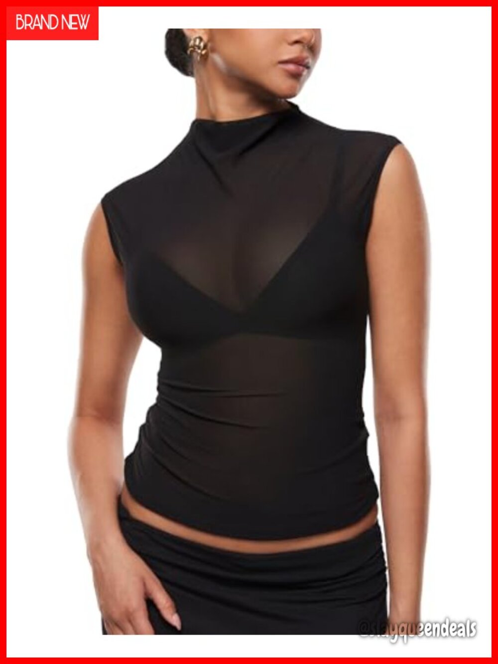 Women's Mesh Mock Neck Sleeveless Slim Fit Tank Top